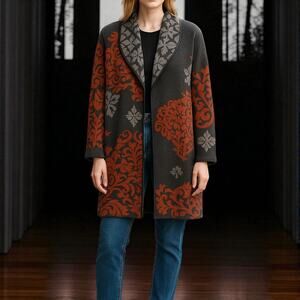 TRIBAL Wool Blend Gray and Rust Sweater Coat - Size Small S